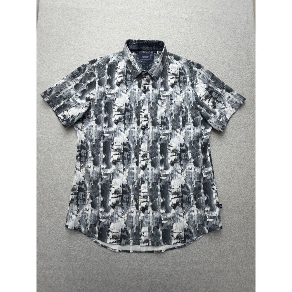7 Diamonds Mens Medium Gray Groundwork 4 Way Stretch Graphic Button Up Shirt